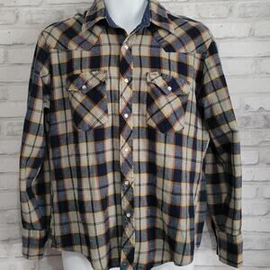 Rugged Western Wear Flannel Button Down Mens Casual Plaid Large Mens